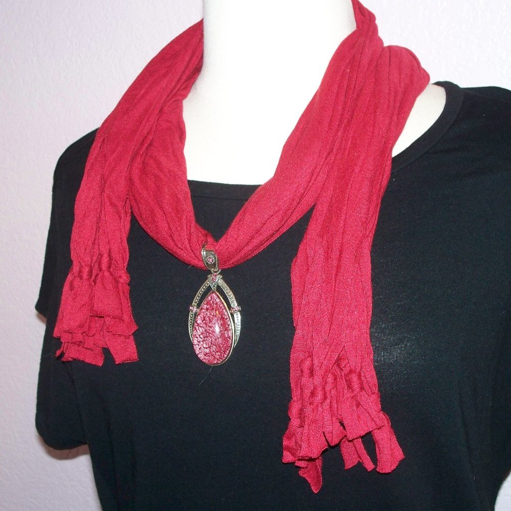 Red Scarf with pendant attached